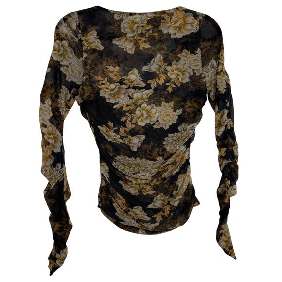 Marciano by Guess black moody floral rouched long sleeve blouse - medium - Picture 2 of 8